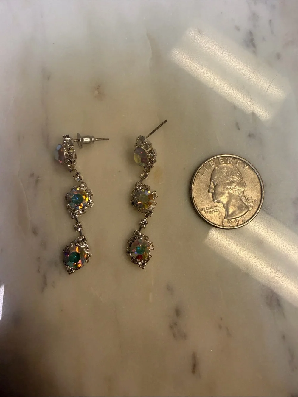 Crystal Drop Dangle Earrings - Silver Tone